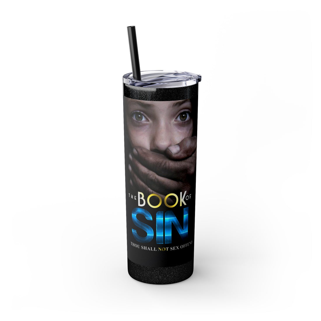 The Book Of Sin Skinny Tumbler with Straw, 20oz